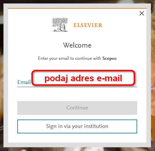 Rejestracja Elsevier - wpisywanie adresu email