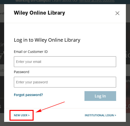 Wiley Online Library - registration - popup