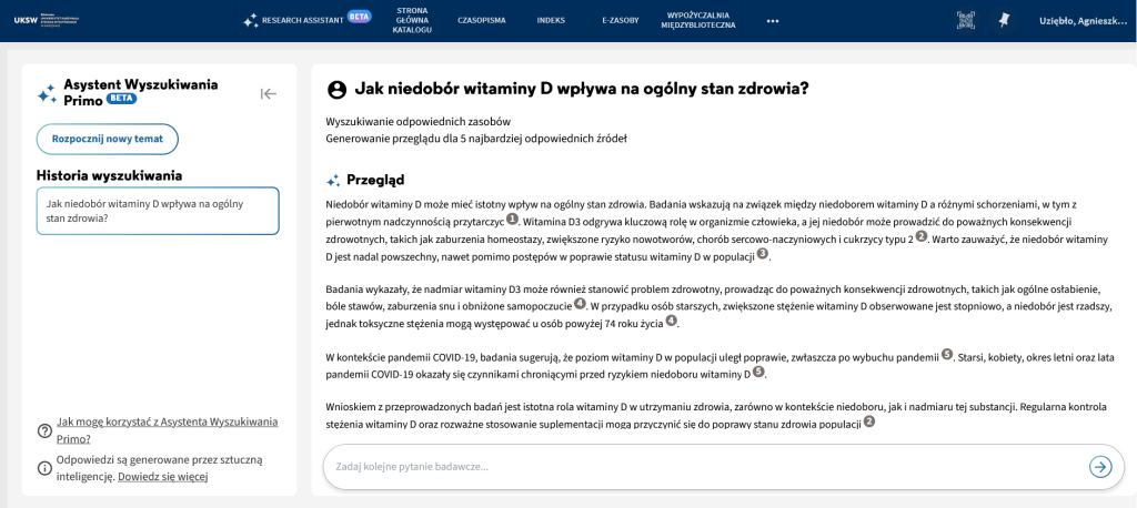 Widok odpowiedzi Asystenta Wyszukiwania na pytanie: Jak niedobór witaminy D wpływa na ogólny stan zdrowia?