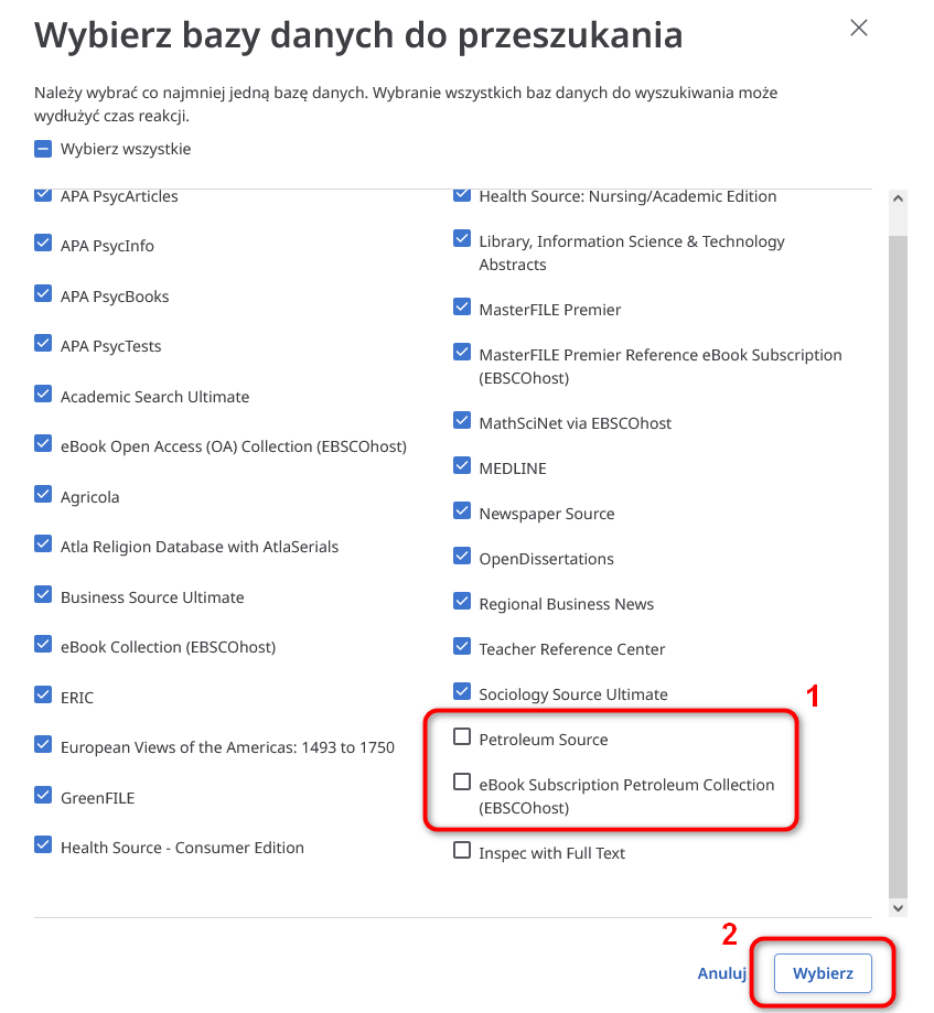 Wybór baz Petroleum na platformie EBSCO