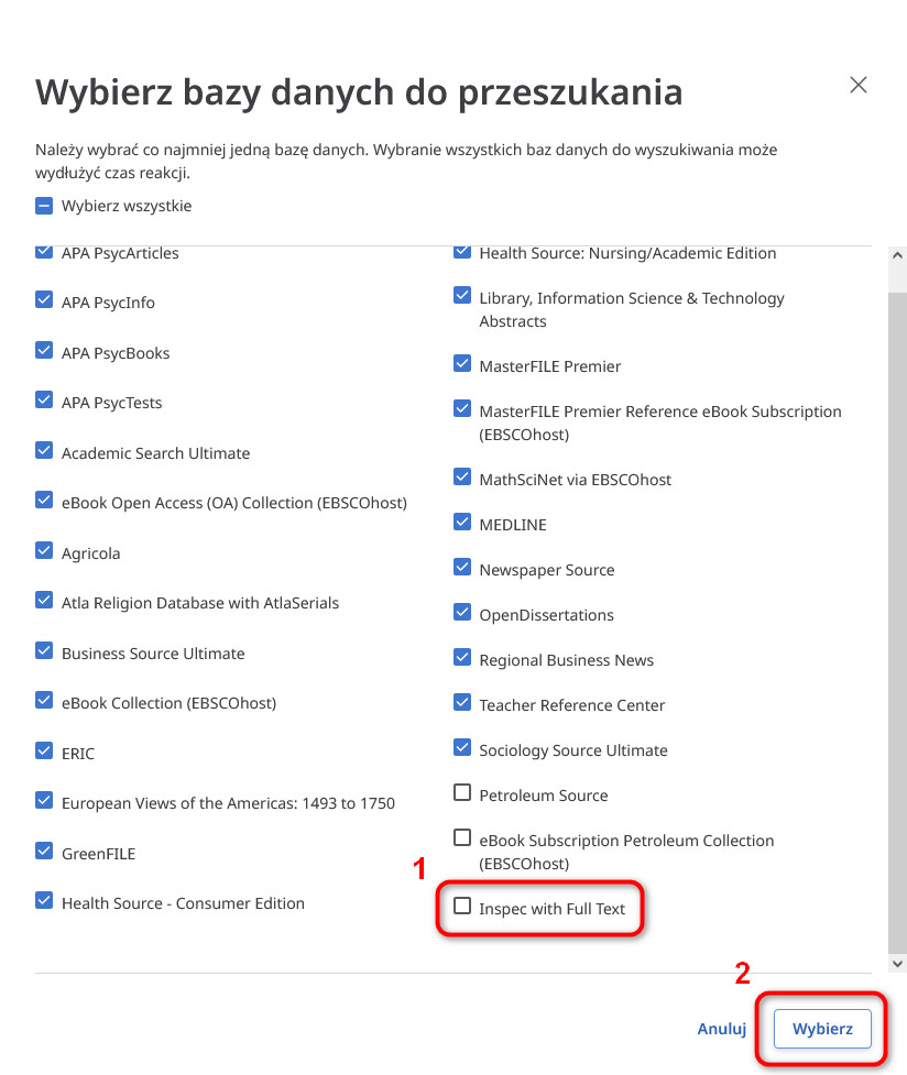 Wybór bazy Inspec with Full Text