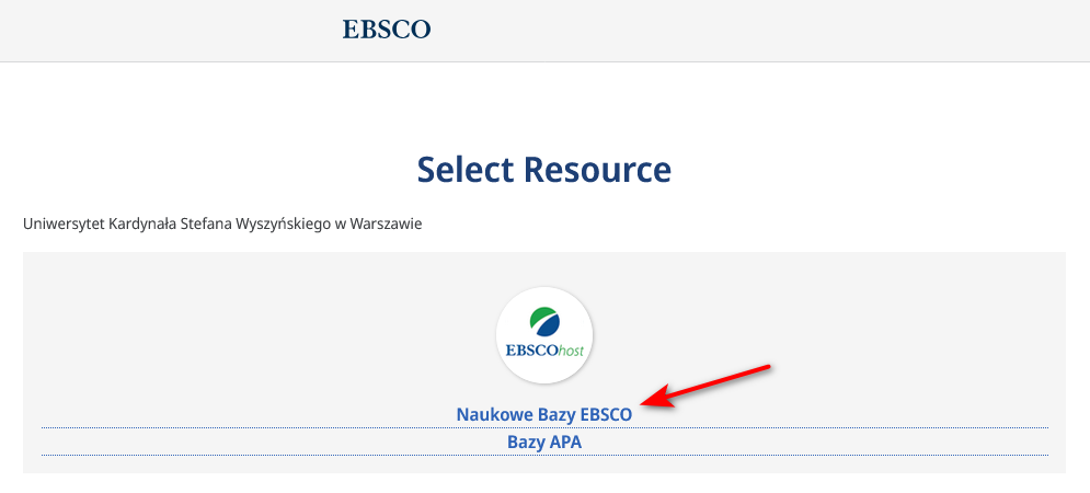 Ekran wyboru usługi na platformie EBSCOhost