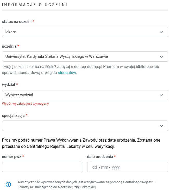 Rejestracja na platformę Medycyna Praktyczna. Etap 3 - rejestracja pracownika służby zdrowia