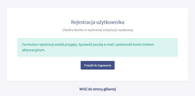 ICI Journal Master List logowanie alternatywne. Informacja o wysłaniu linku aktywacyjnego